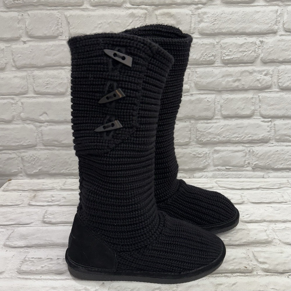 BEARPAW Black Classic Knitted Tall Three Button Boot Suede Heel Women's size 8 - Picture 7 of 14